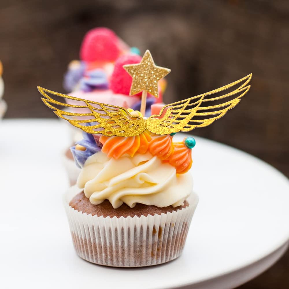 Sliverdew 50PCS Wizard Party Wings Cupcake Toppers – Golden Wafer Chocolate Decoration Set