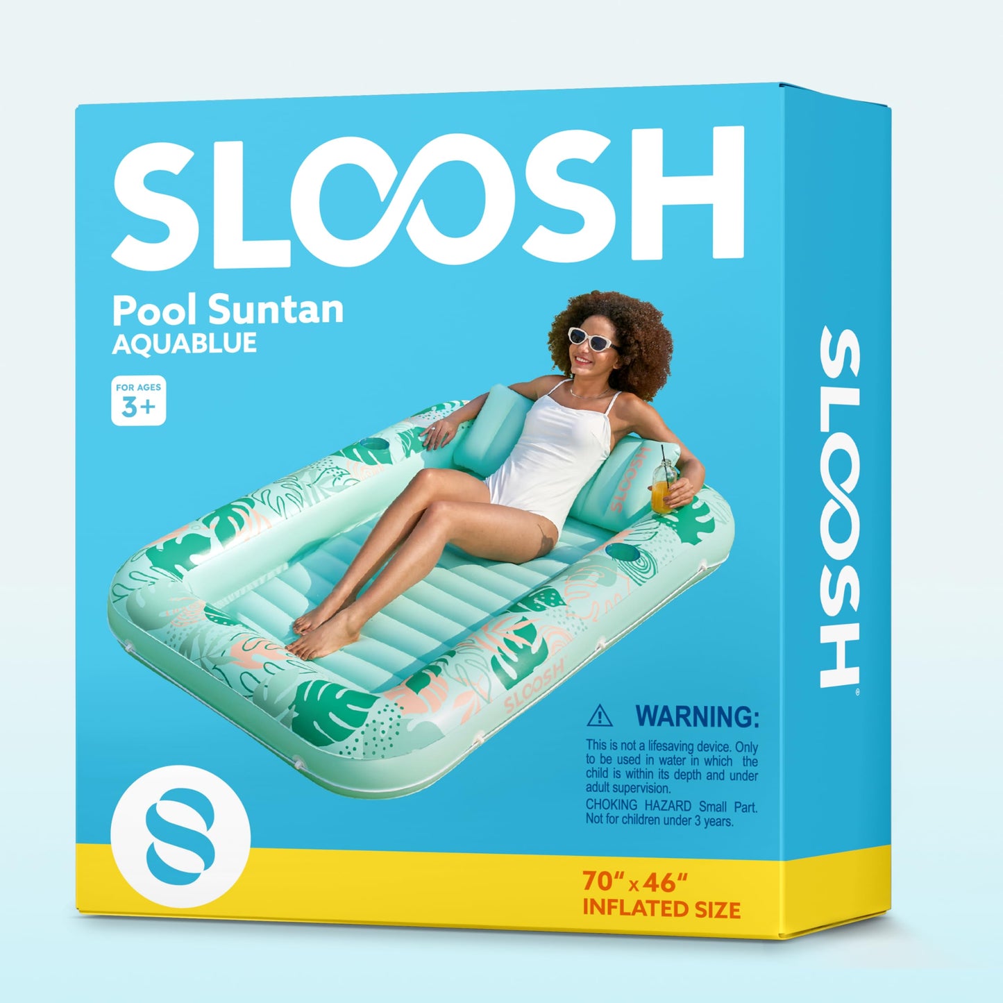 Sloosh Inflatable Tanning Pool Lounger 70x46 4-in-1 Sunbed Float with Pillow