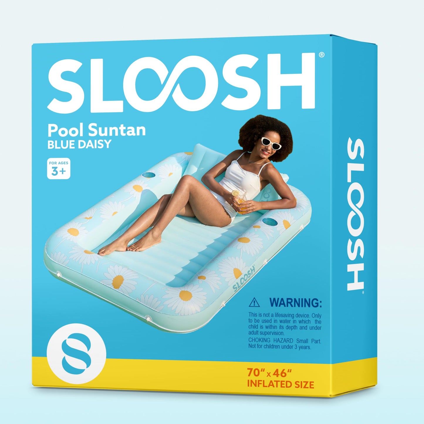Sloosh Inflatable Tanning Pool Lounger – 70 x 46 in Blue Marble with Pillow