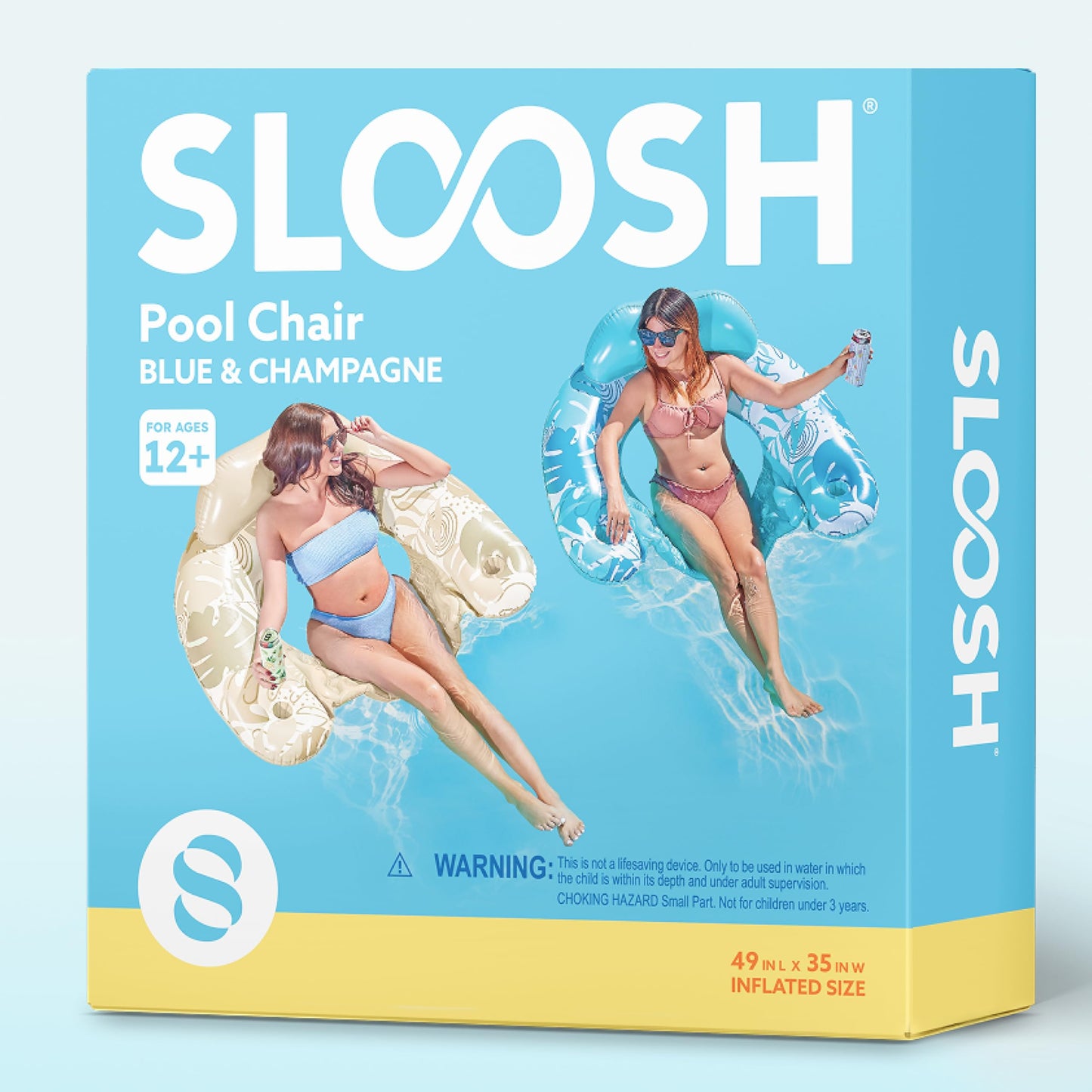 Sloosh Inflatable Pool Floats – 2-Pack Pool Chairs with Cup Holders (Blue & Champagne)