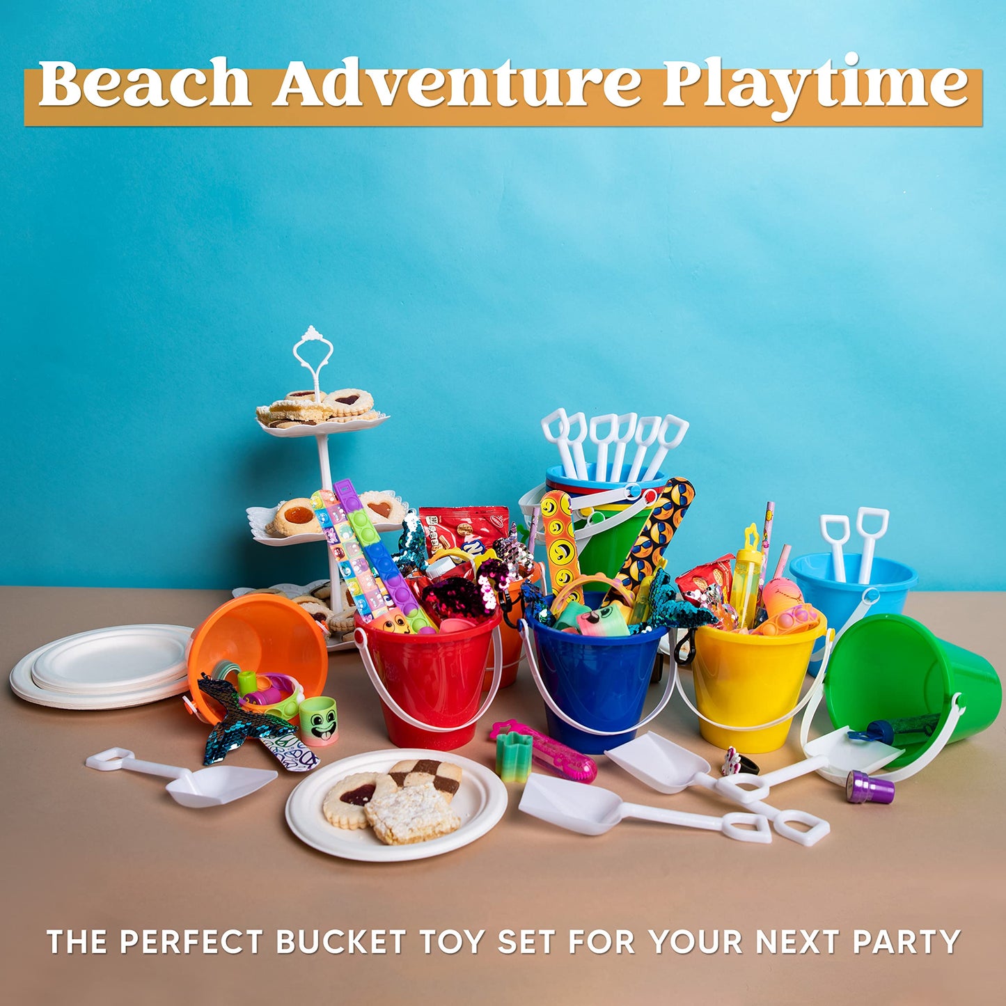 Sloosh 12-piece Beach Buckets & Shovels for Kids – Colorful Sand Toy Set