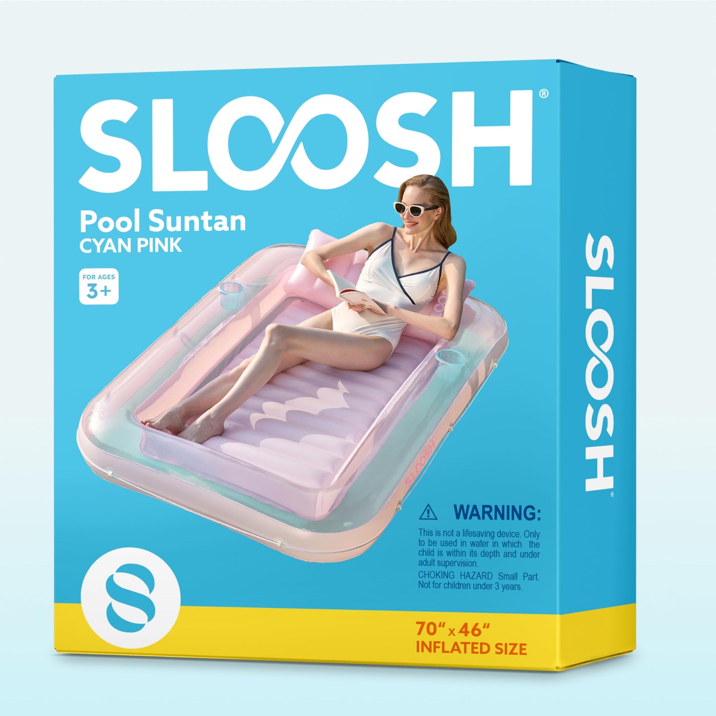 Sloosh Inflatable Tanning Pool Lounger 70x46 in | Sunbathing Pool Float with Pillow