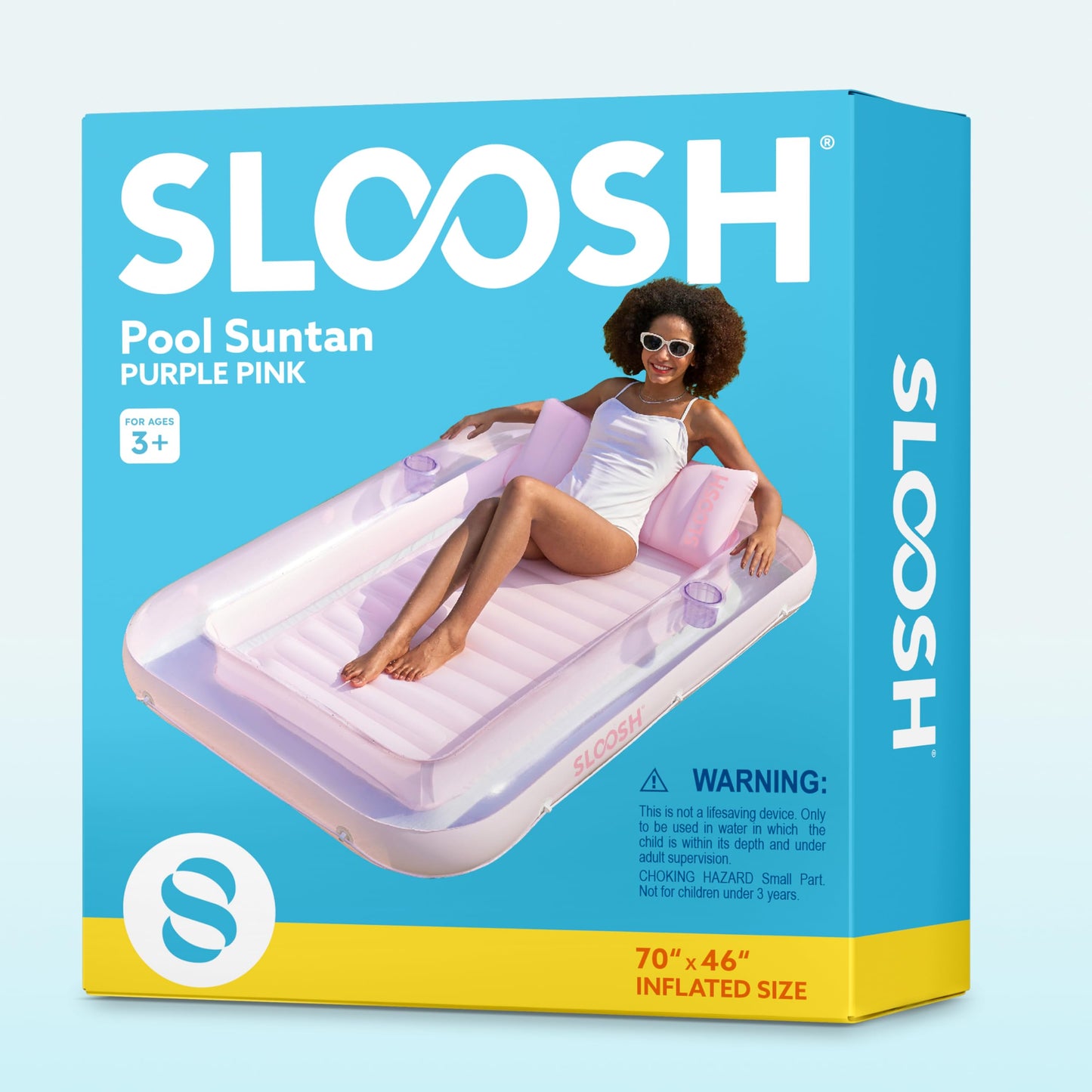SLOOSH Inflatable Tanning Pool Lounger Float – 70 x 46 in, 4-in-1 Sunbathing Bed with Pillow