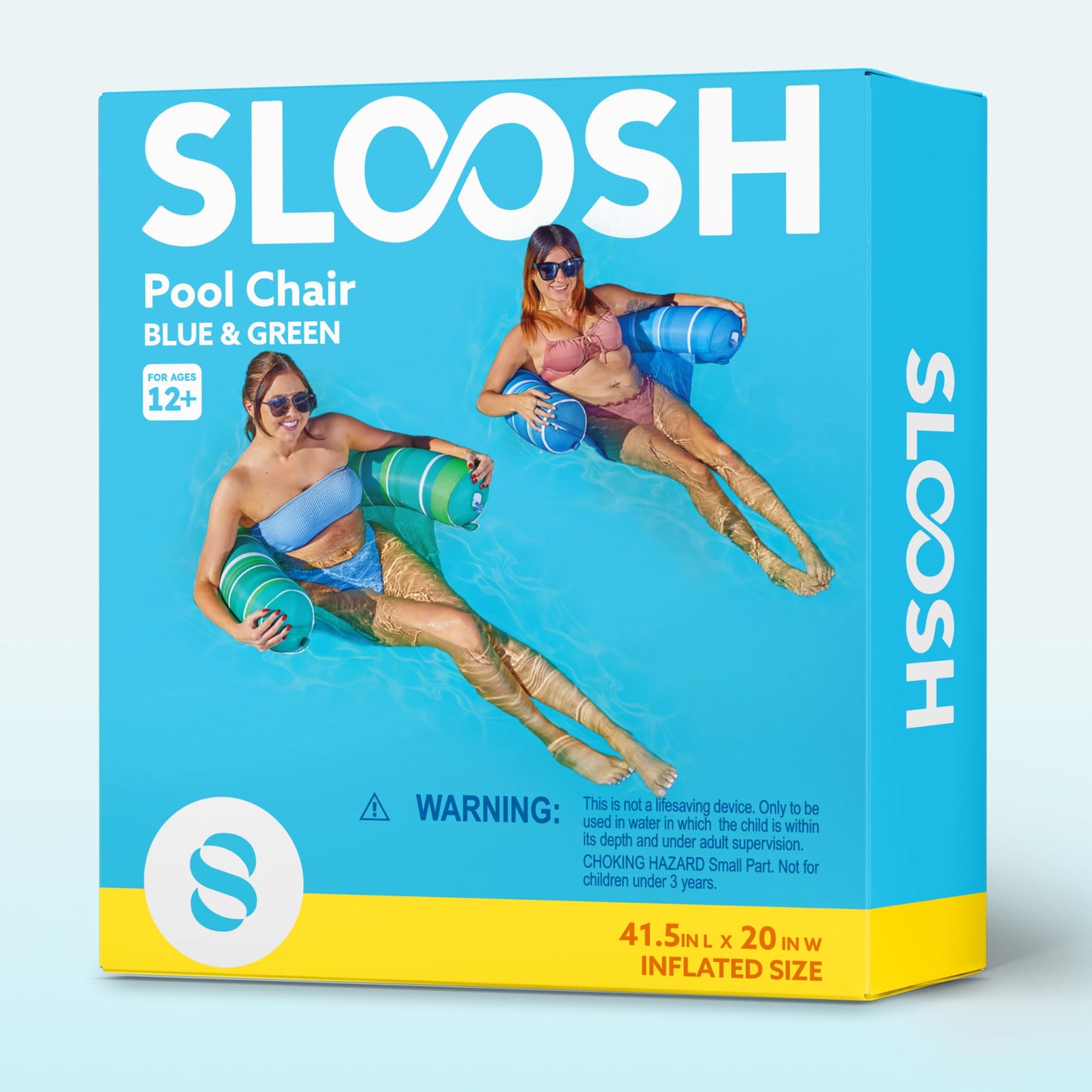Sloosh Inflatable Pool Floats Chairs – 2-Pack Adults with Stripes (Blue & Green)