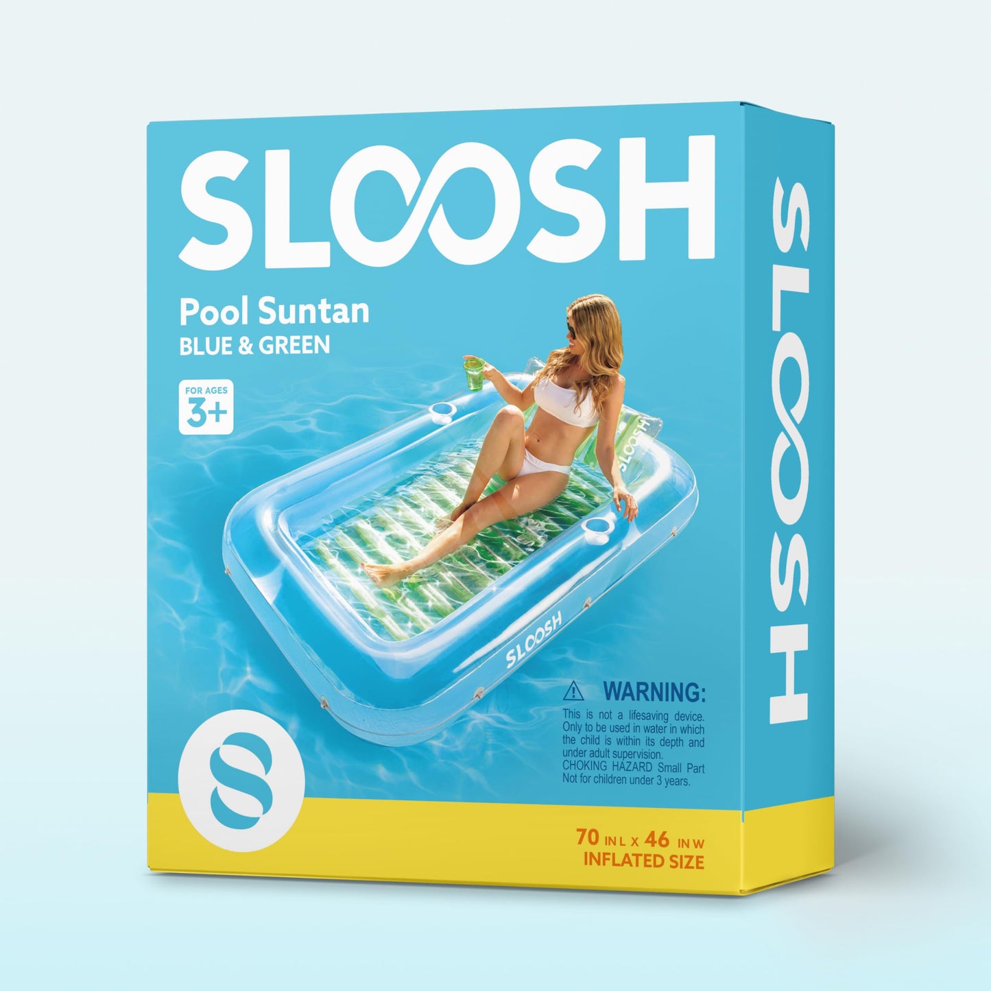 SLOOSH Inflatable Tanning Pool Lounger Float — 70x46, 4-in-1 Suntan Tub Raft, UV-Resistant