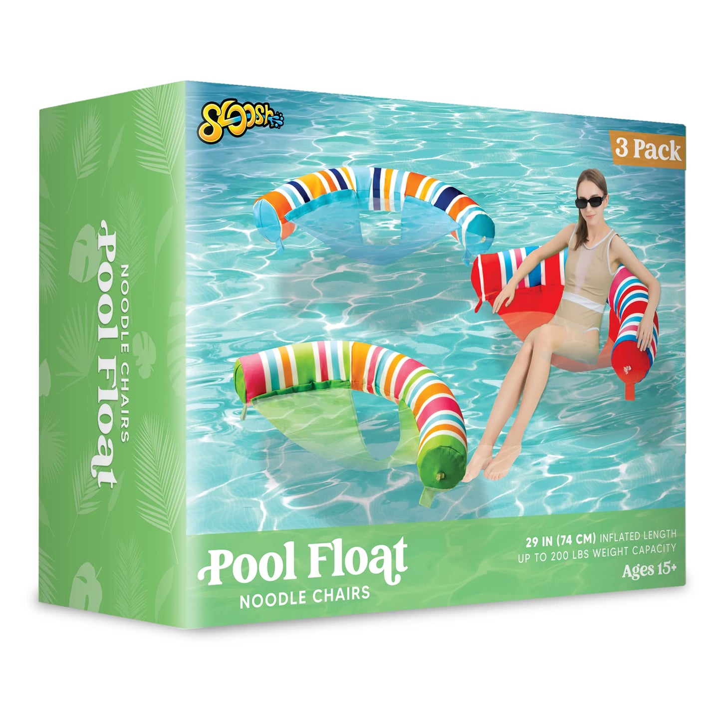 Sloosh Inflatable Pool Noodle Chair 3-Pack Stripe – Pool Floats for Summer Fun