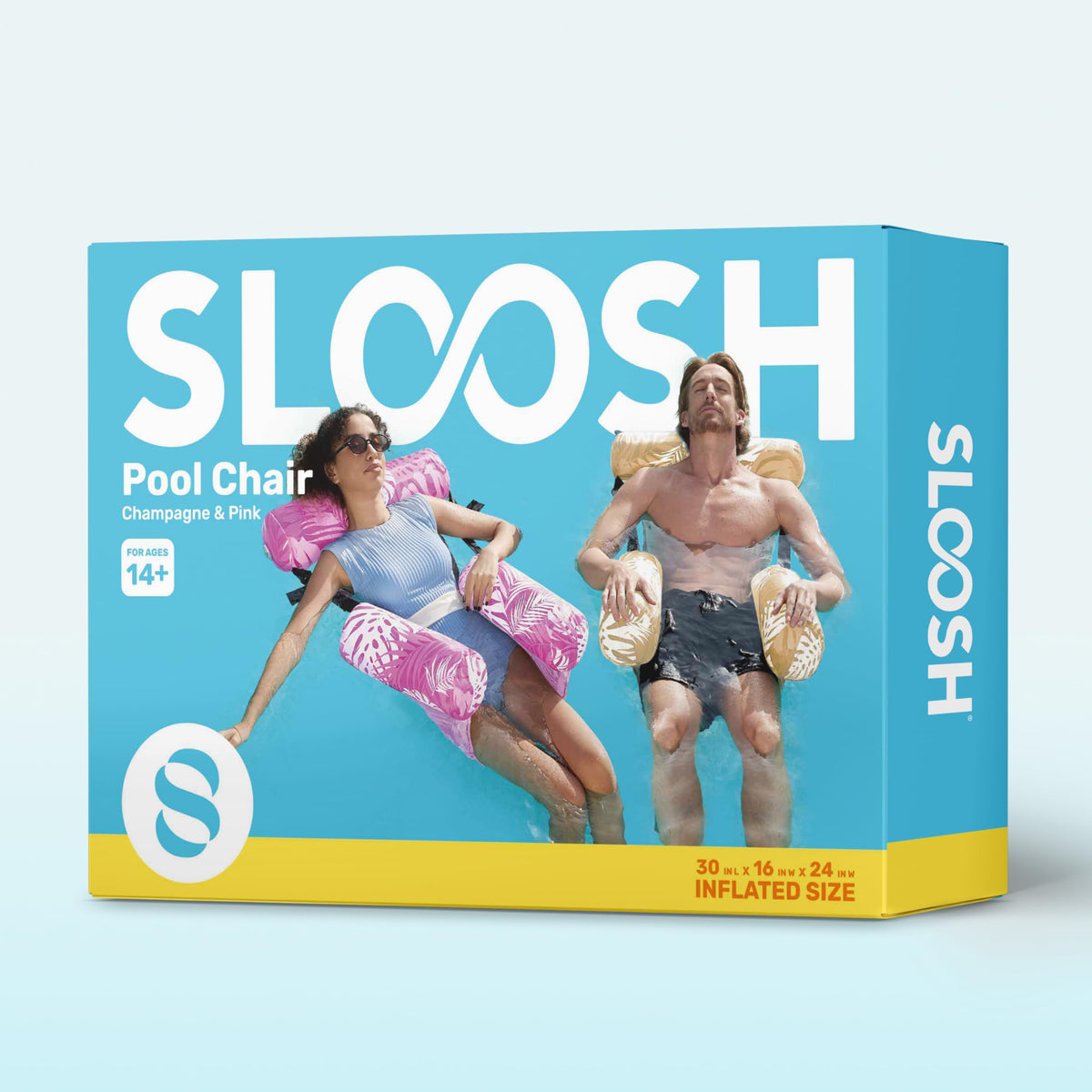 SLOOSH 2-Pack Inflatable Pool Floats for Adults | Floating Lounge Chairs - Tropical Leaves Champagne Pink