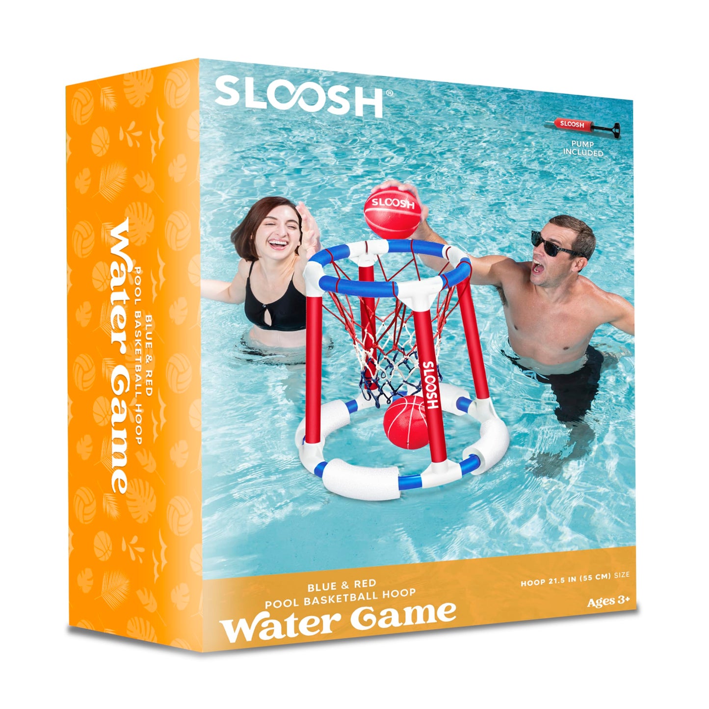Sloosh Pool Basketball Hoop Set – Floating Pool Game with Balls & Pump (Red/Blue)