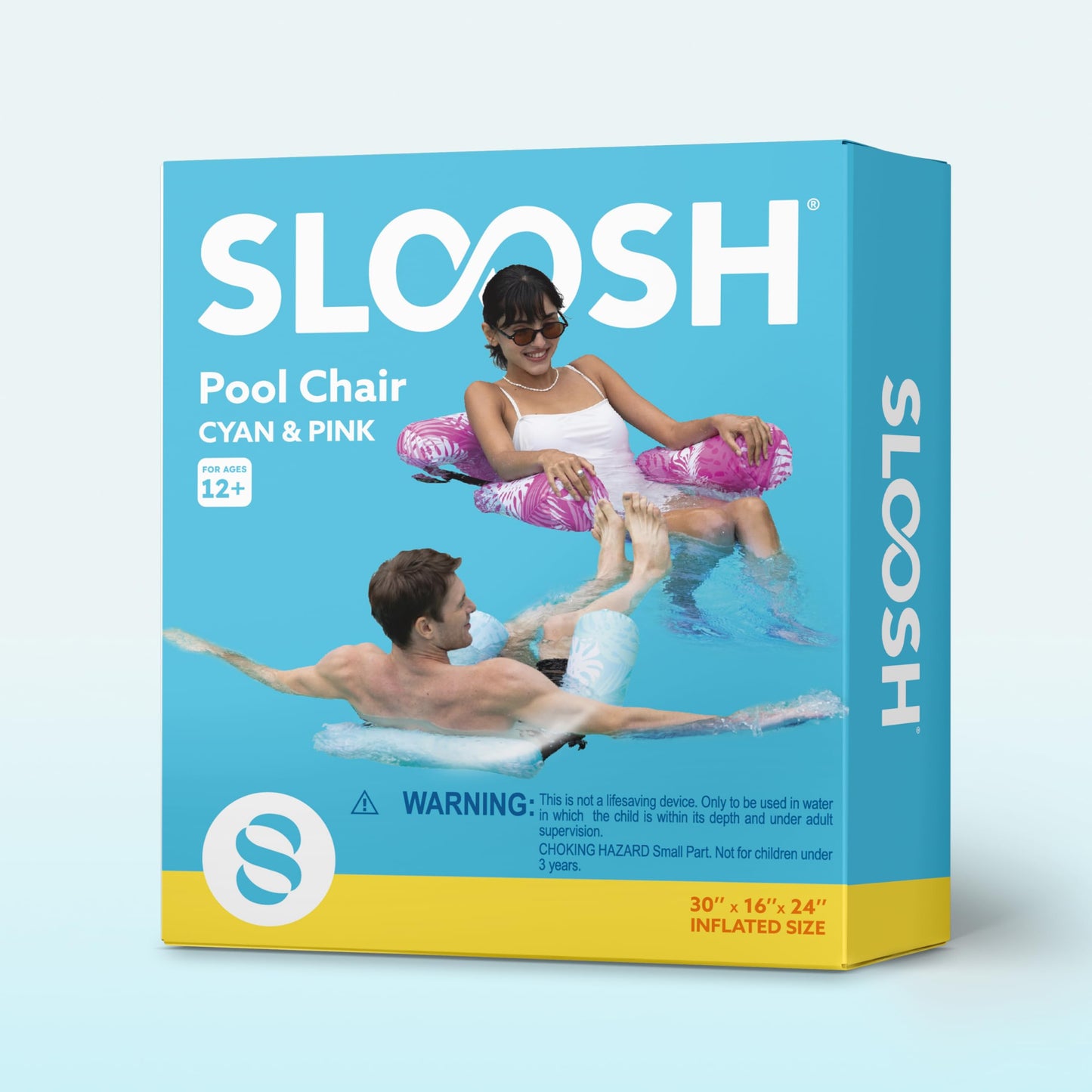Sloosh Inflatable Pool Floats for Adults – 2-Pack Floating Lounge Chairs | Tropical Leaves Cyan & Pink