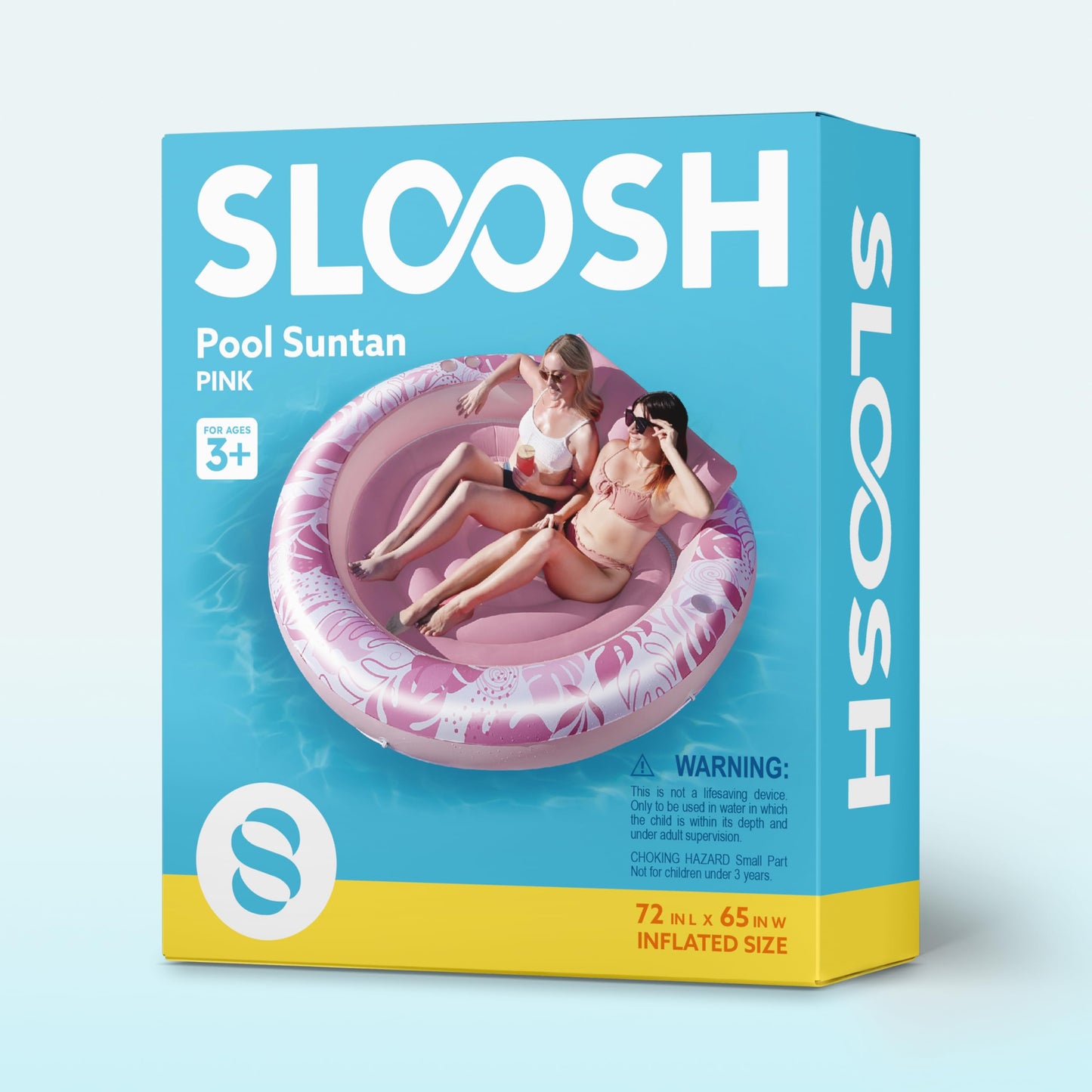 Sloosh Inflatable Tanning Pool Lounger – 72in Pink Round, 4-in-1