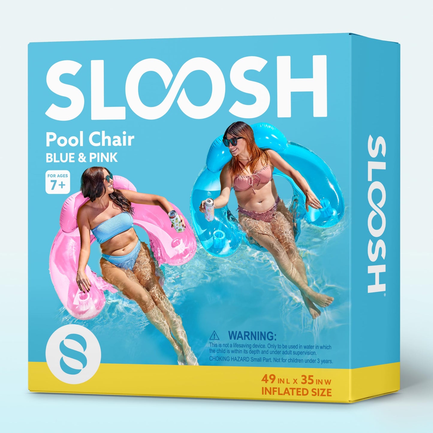 Sloosh Inflatable Pool Floats – 2 Pack Pool Chairs with Cup Holders (Blue & Pink)