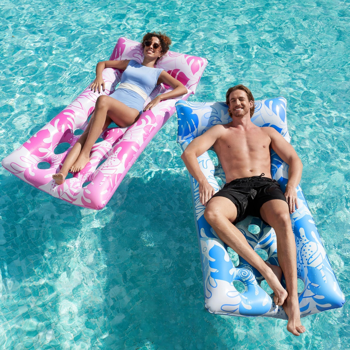 Sloosh 2-Pack XL Inflatable Pool Floats with Headrests – Adults Loungers for Pool, Lake & Beach (Blue/Green)