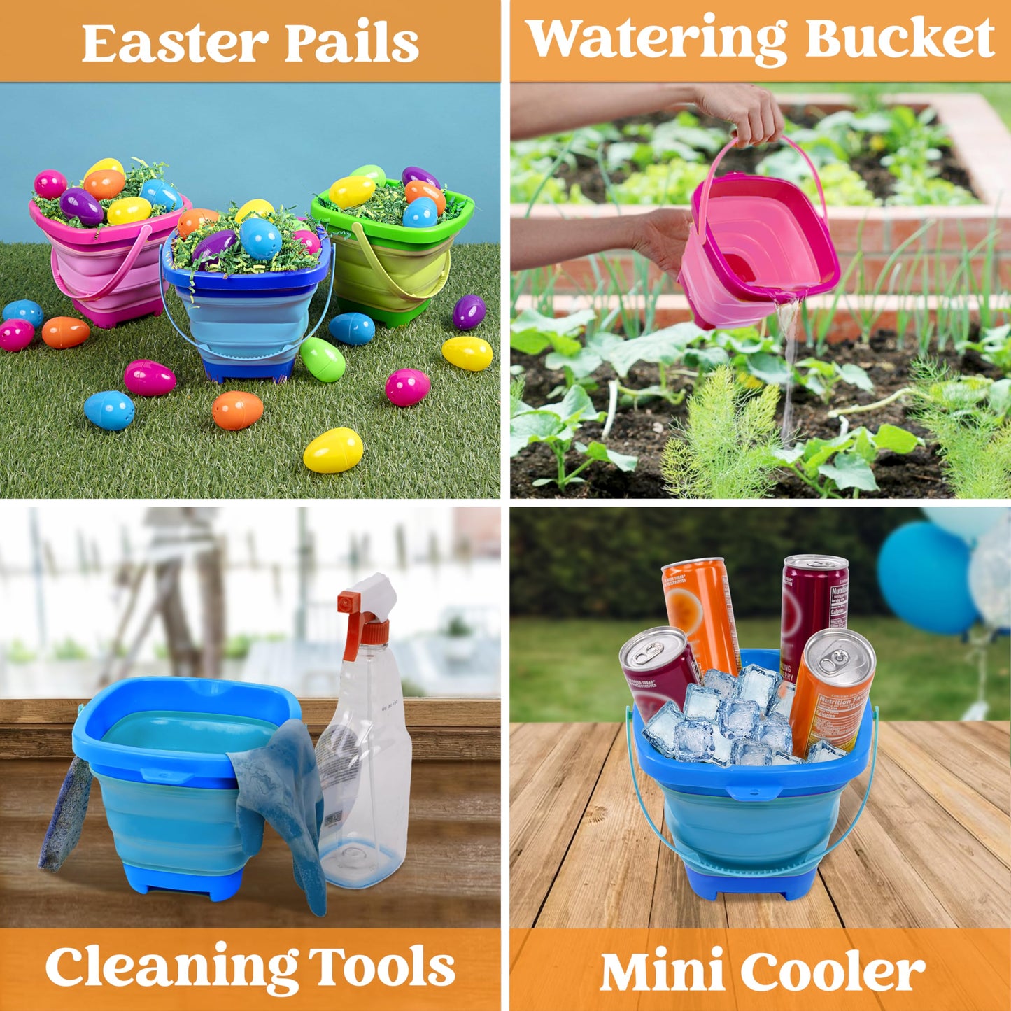 Sloosh 3-Piece Foldable Buckets with Shovels – Beach Sand Toys Set