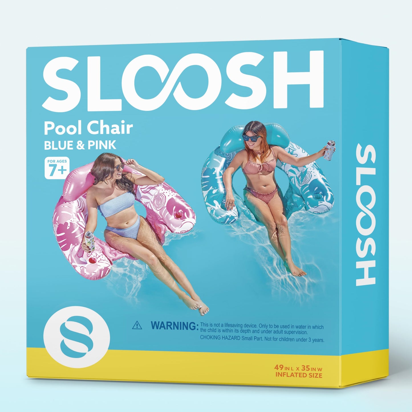 SLOOSH Inflatable Pool Chairs 2-Pack with Cup Holders – Leaves Design, Headrest, UV-Resistant