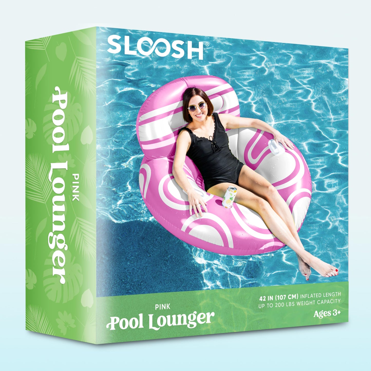 Sloosh Inflatable Pool Float Chair — Big Backrest, Mesh Seat, Cup Holders | Pink & White