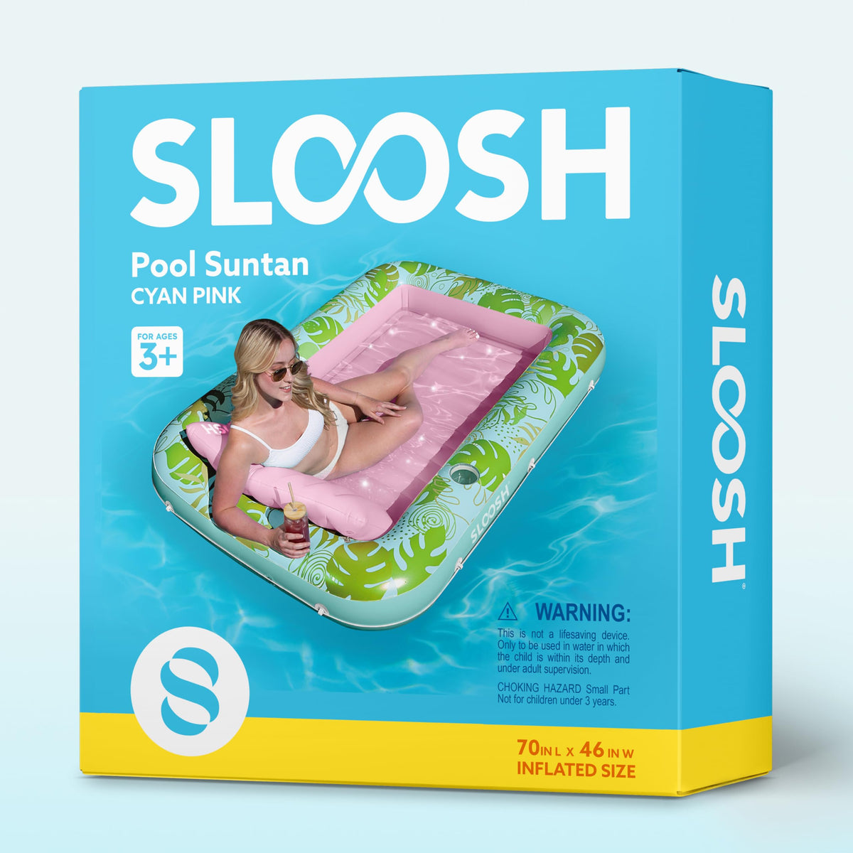 Sloosh Inflatable Tanning Pool Lounger Float — 70x46, 4-in-1 Suntan Tub