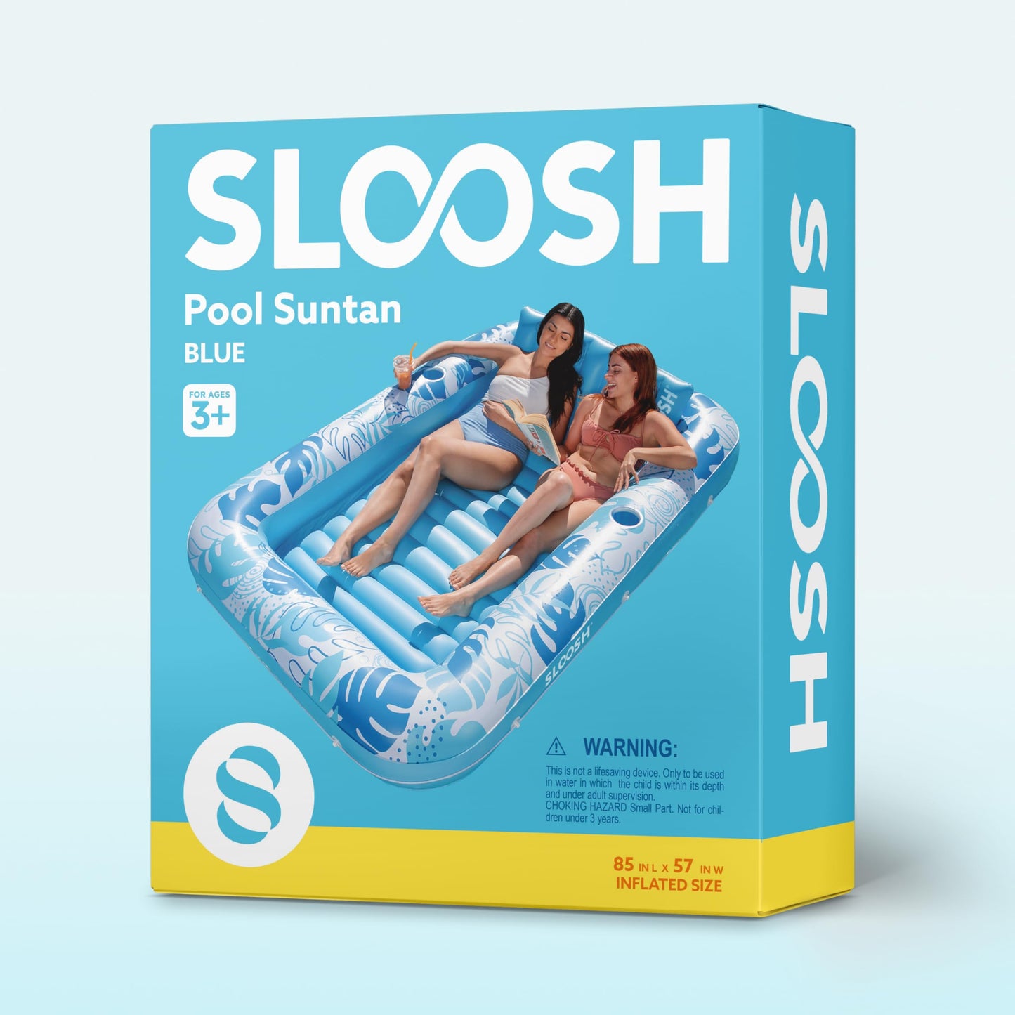 SLOOSH Inflatable Tanning Pool Lounger Float – 85 x 57 in, XL Blue, 4-in-1 Suntan Tub Raft