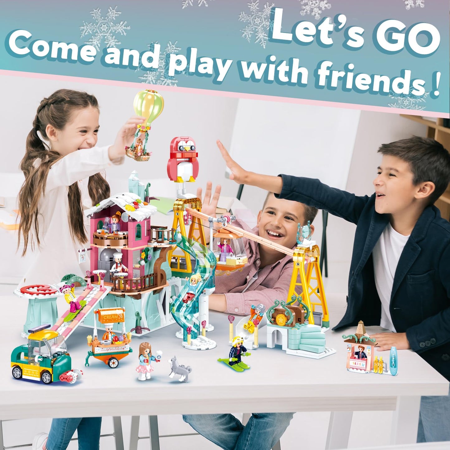 Sluban City Friend Ski Resort Building Set – 1065 PCS, 11 Minifigures, Movable Cableway, Compatible with Lego City Ski