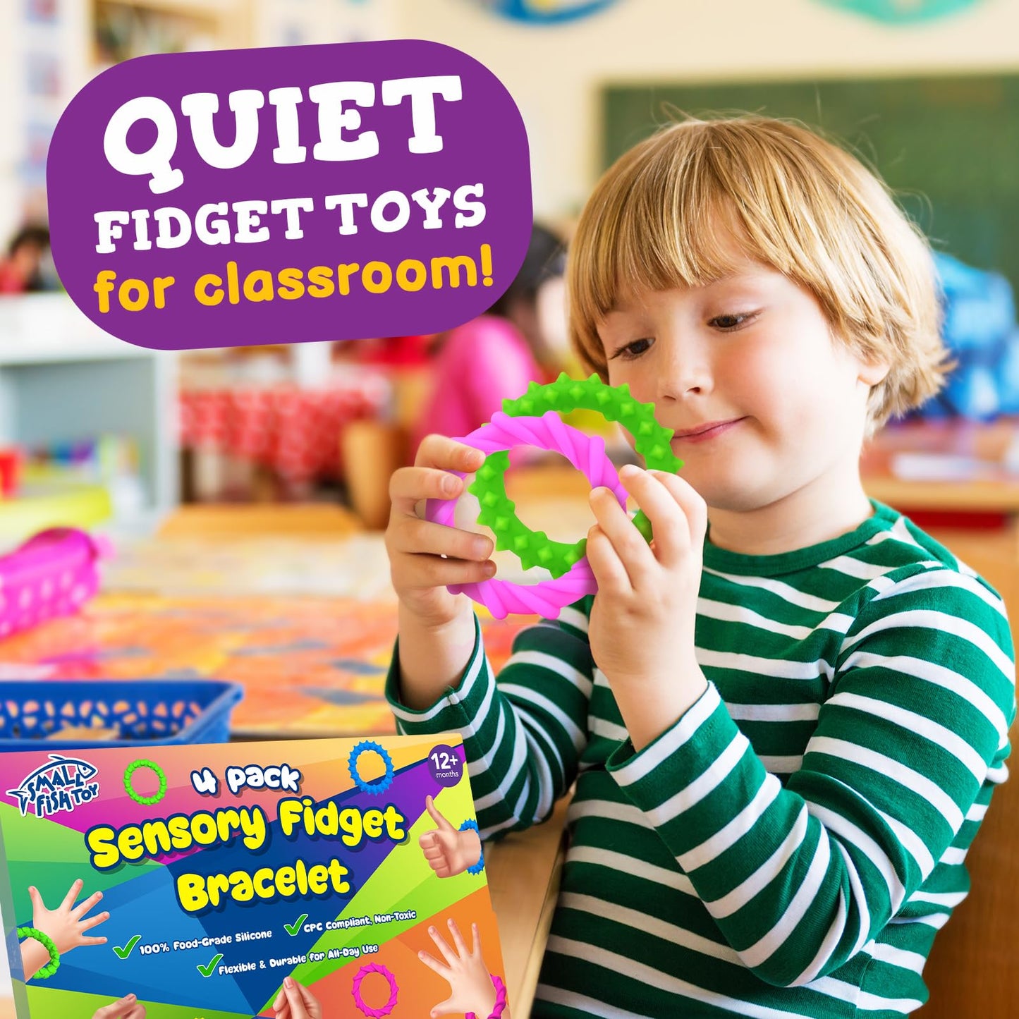 Small Fish Sensory Fidget Toys 4-Pack – Chewable Texture Bracelets for Calm Focus & Quiet Fun