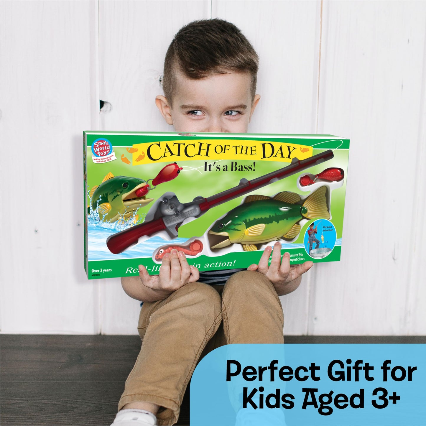 Small World Toys Catch of the Day Bass Magnetic Fishing Game – Bath & Travel Fun for Kids 3+