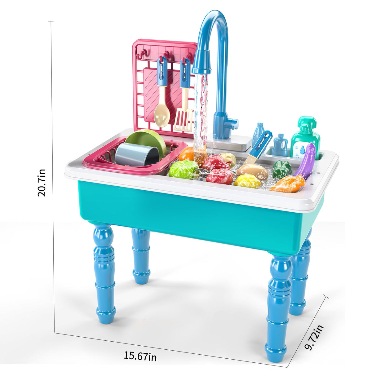 SmartChef Play Kitchen Sink Toys – Blue Electric Running-Water Dishwashing Toy for Toddlers