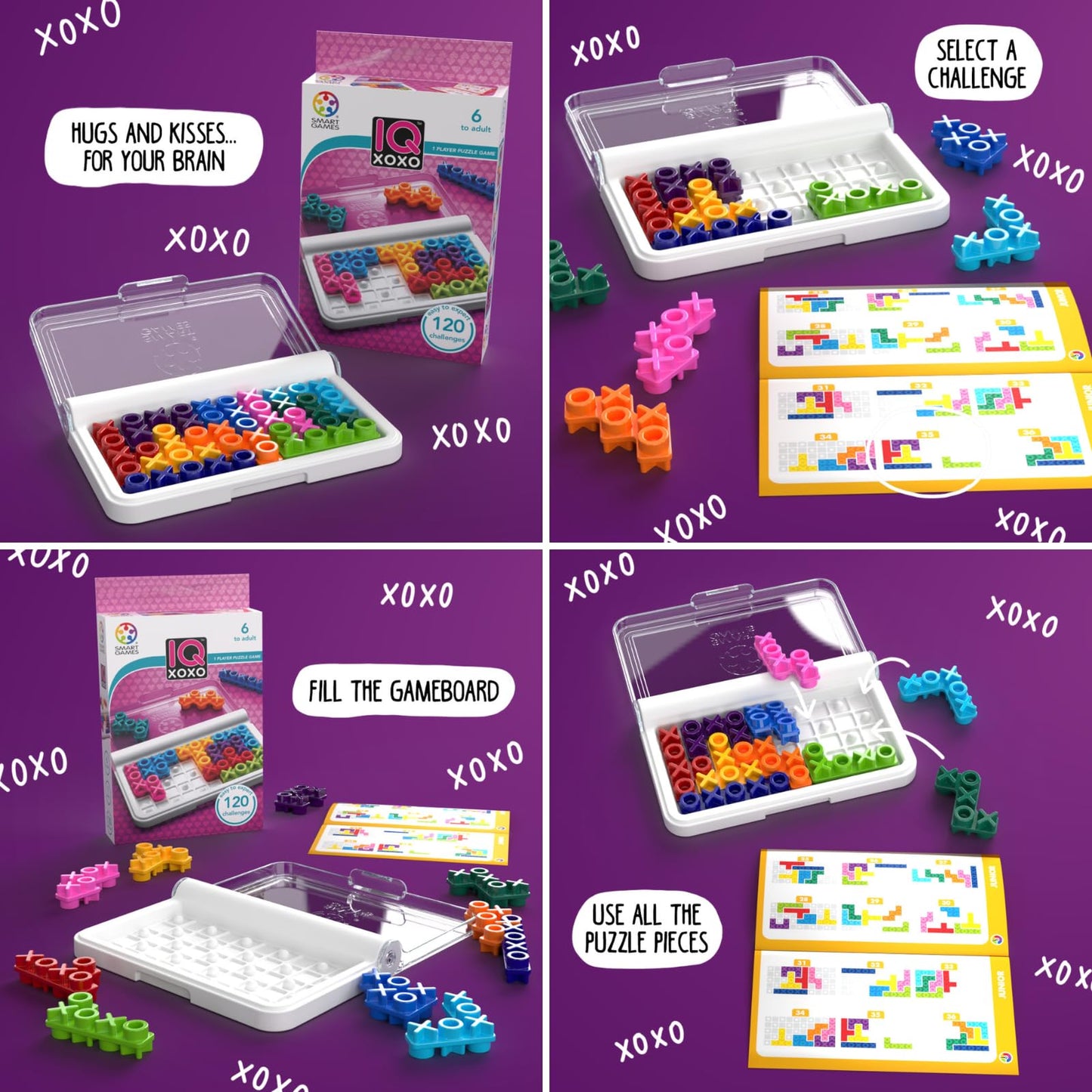 SmartGames IQ XOXO – 120-Challenge Travel Logic Puzzle for Solo Play