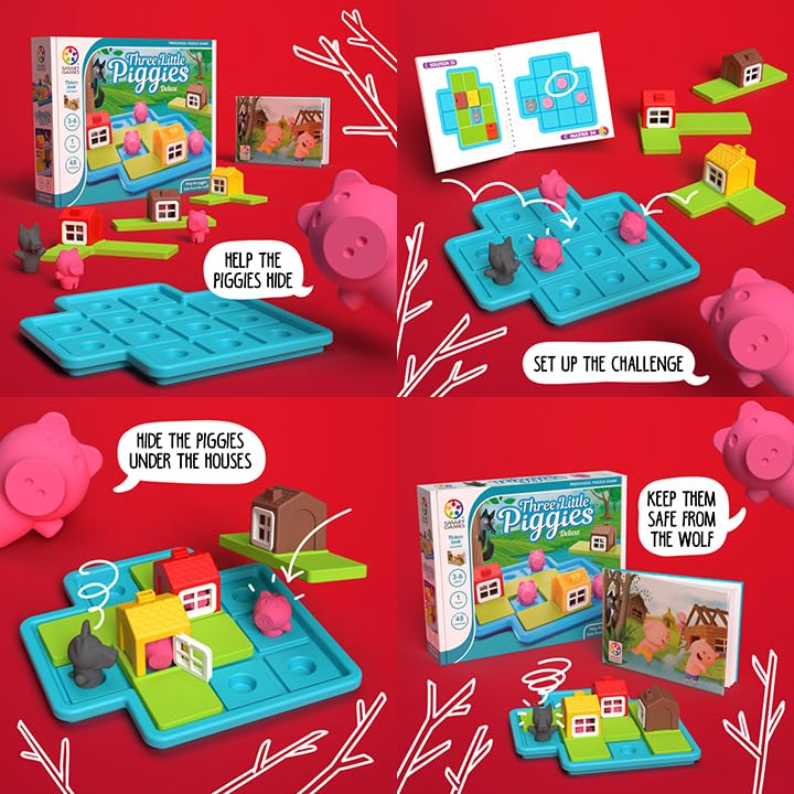 SmartGames Three Little Piggies – Preschool Logic Puzzle with 48 Challenges & Storybook (Ages 3+)
