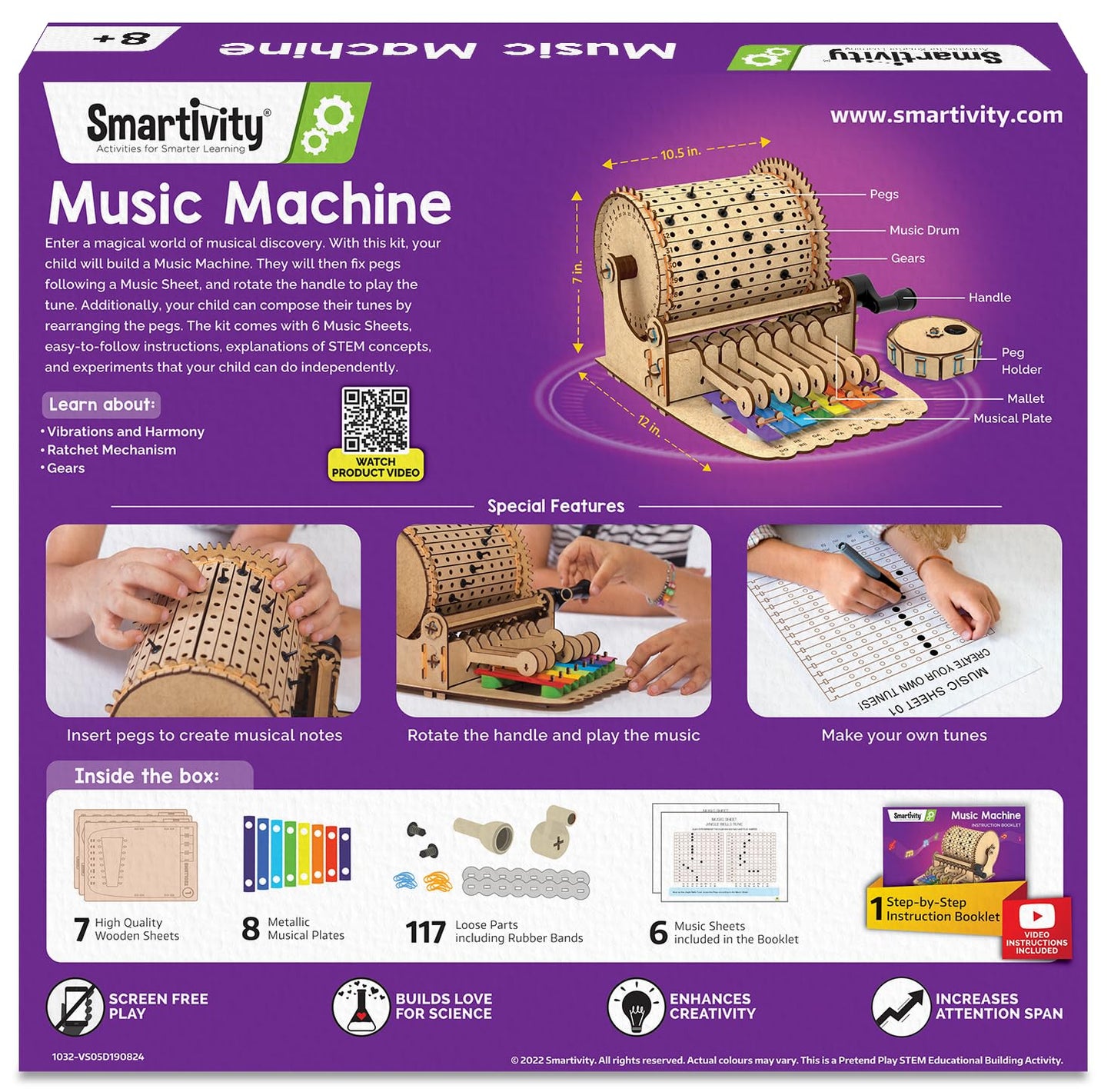 Smartivity Mechanical Xylophone Music Machine – DIY STEM Toy for Kids 8-14 | Wooden Engineering Gift
