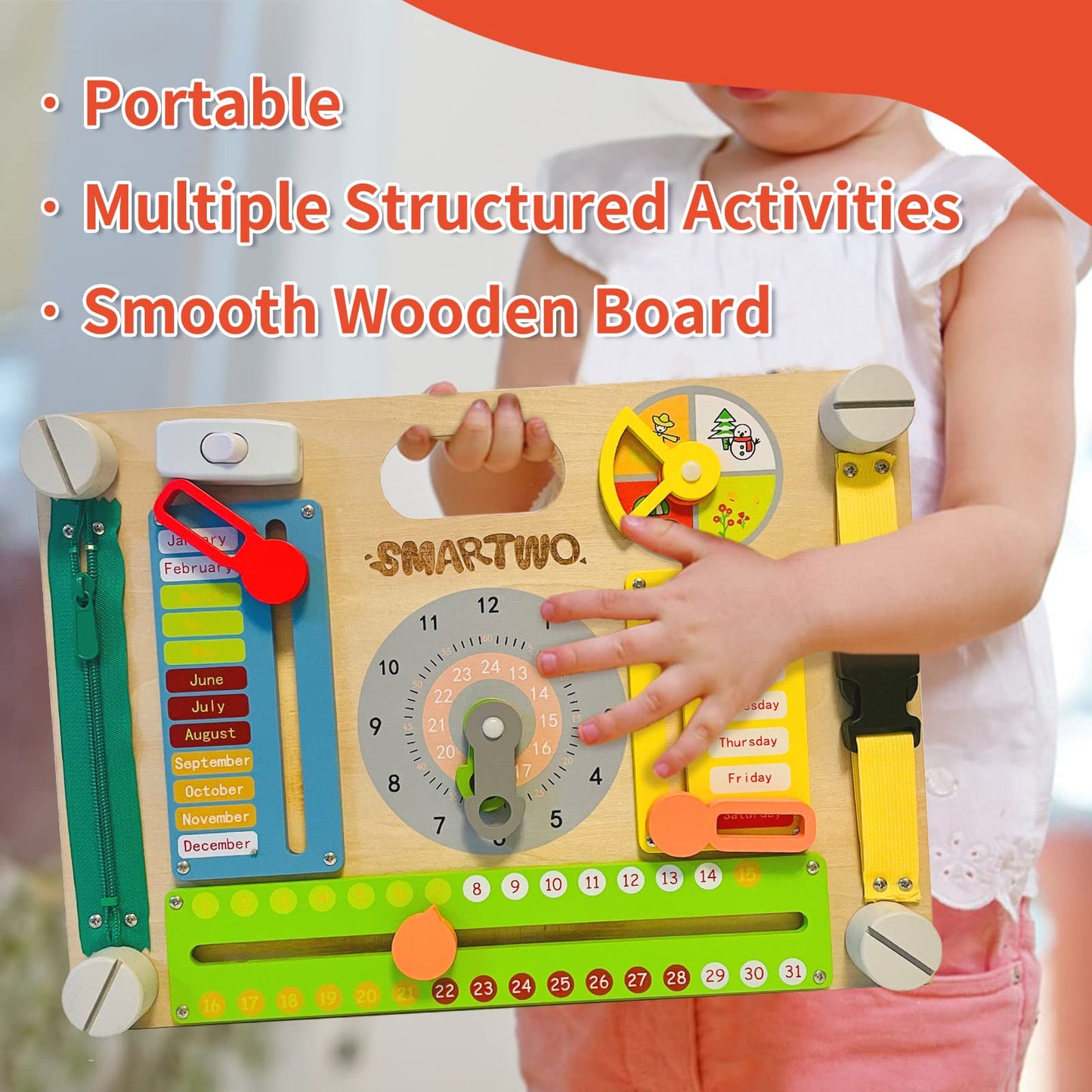 Smartwo Double-Sided Montessori Busy Board for Toddlers 3-5