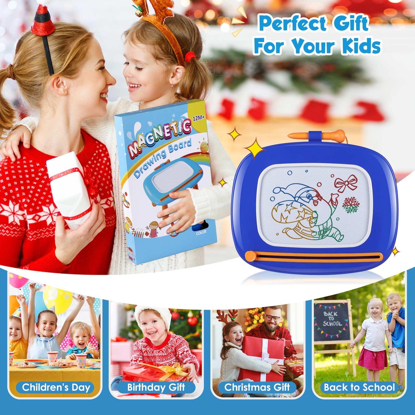 Smasiagon Magnetic Drawing Board for Toddlers (Ages 1–3) – Royal Blue Doodle Pad