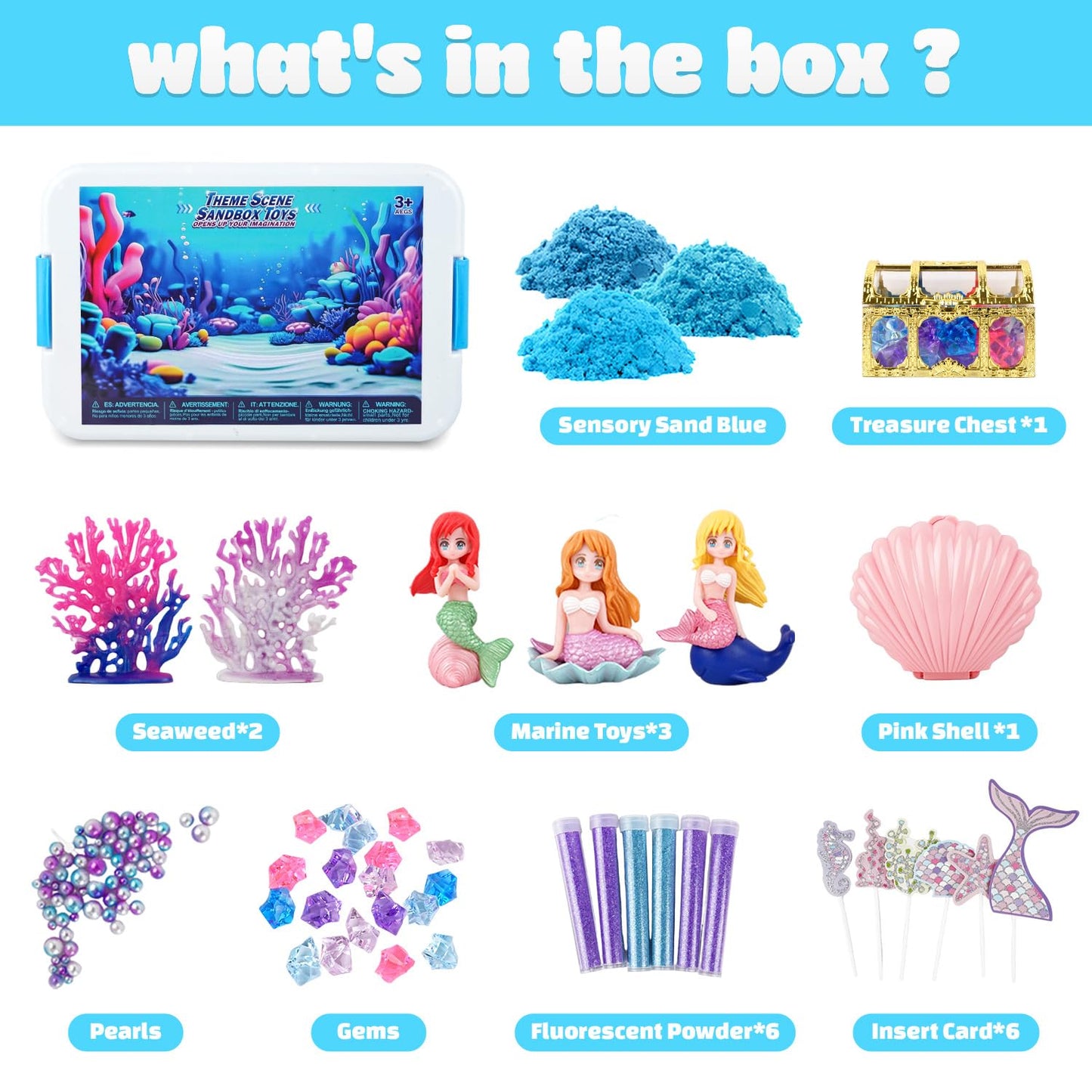 SMILESSKIDDO Ocean Sensory Bin Kit – Blue Sand & Mermaid Toys