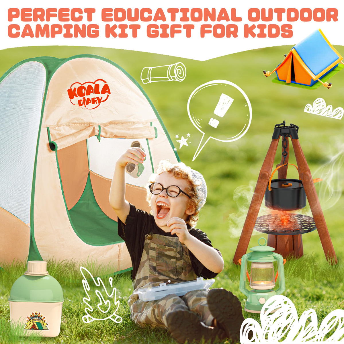 SMILESSKIDDO 41-Piece Kids Camping Set with Pop-Up Tent – Indoor & Outdoor Pretend Play