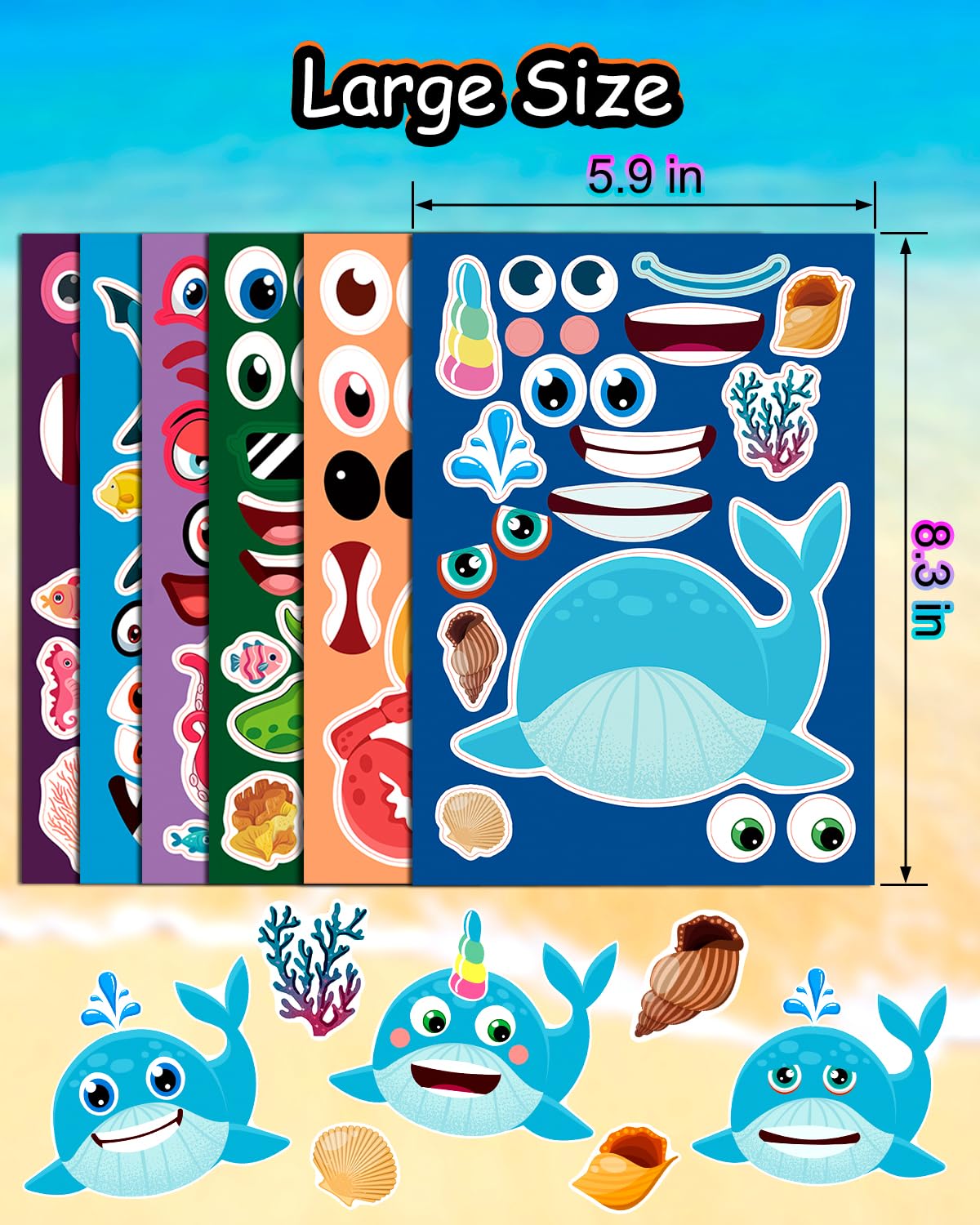 SmilinFit 36 Sheets Kids Stickers — Farm & Sea Animals for Parties, Crafts
