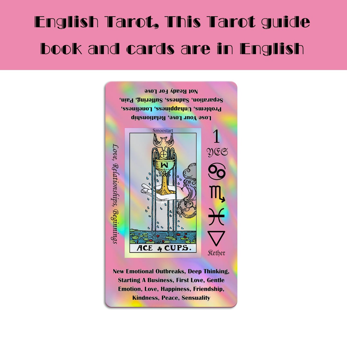 Smoostart Pink Tarot Cards for Beginners — Holographic Laser Deck with Guide Book & Keywords