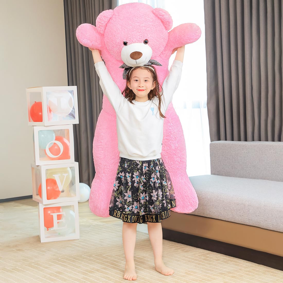 SNOWOLF Giant Pink Teddy Bear 44-Inch Plush – 113 cm, 5 lb Life-Size Soft Bear
