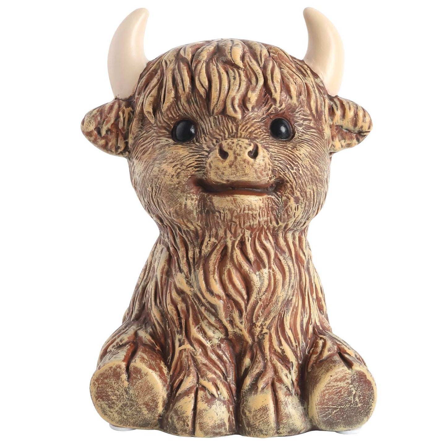 SOBEIT 7.87inch Highland Cow Piggy Bank - Rustic Ceramic Money Bank for Kids