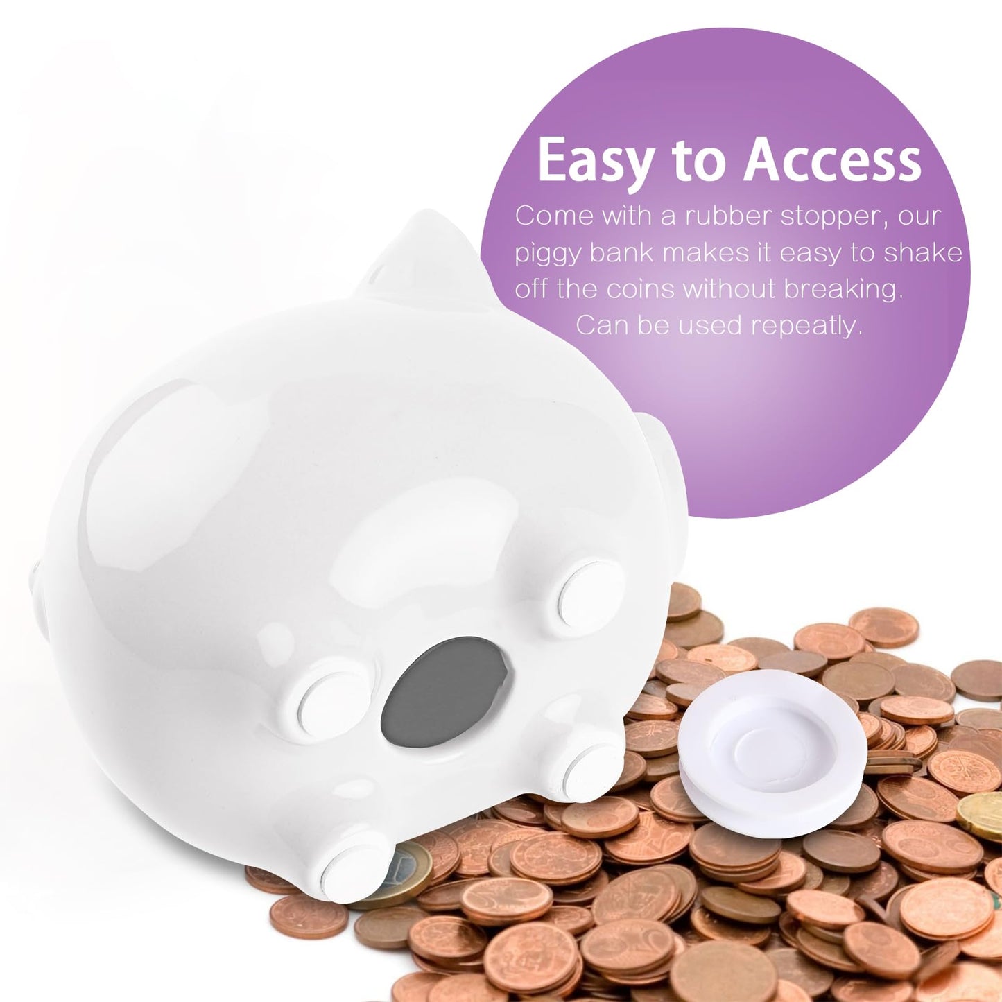 SOBEIT Glazed Ceramic Piggy Bank for Kids – Cute White Money Bank, Gifts & Nursery Decor