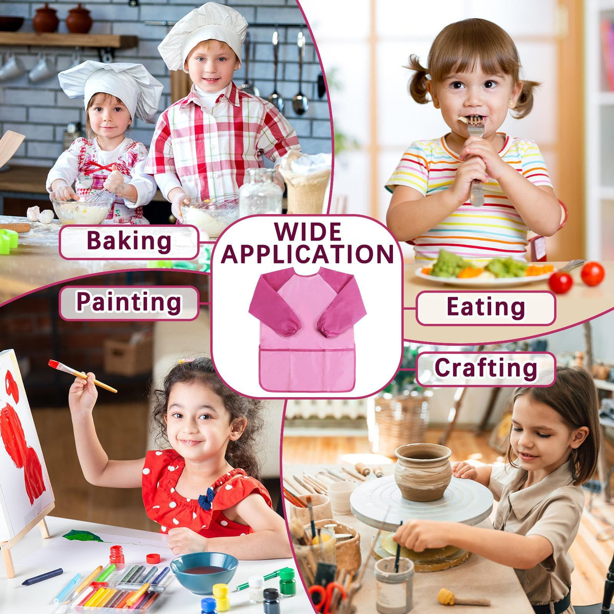 SOCOLER 2 Pack Kids Painting Apron — Waterproof Toddler Smock with Long Sleeves & 3 Pockets (Ages 3–6)