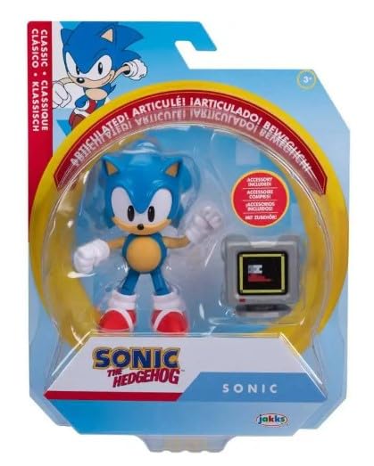 Sonic the Hedgehog 4-Inch Articulated Action Figure - Classic Sonic with Monitor (Choose Figure)