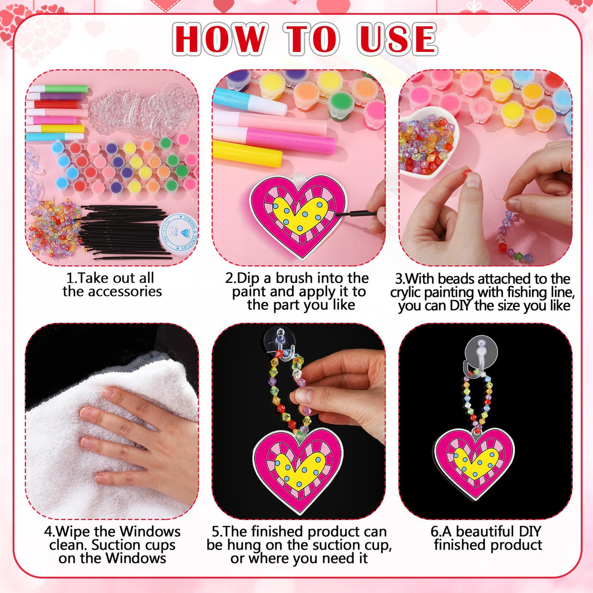 Sonwyoung 30 Sets Valentine’s Day Glow-in-the-Dark Heart Suncatchers Kit
