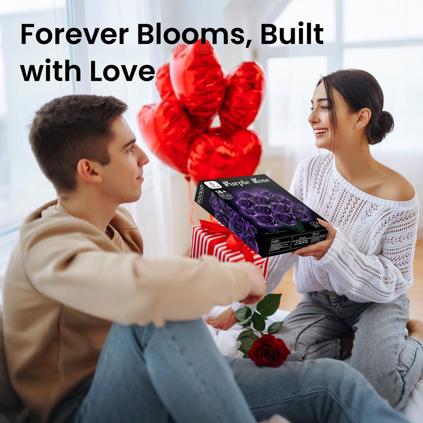 SOOLIO Valentine's Day Rose Bouquet Building Kit – 530 Pcs | Buildable Artificial Floral Decor for Home or Office