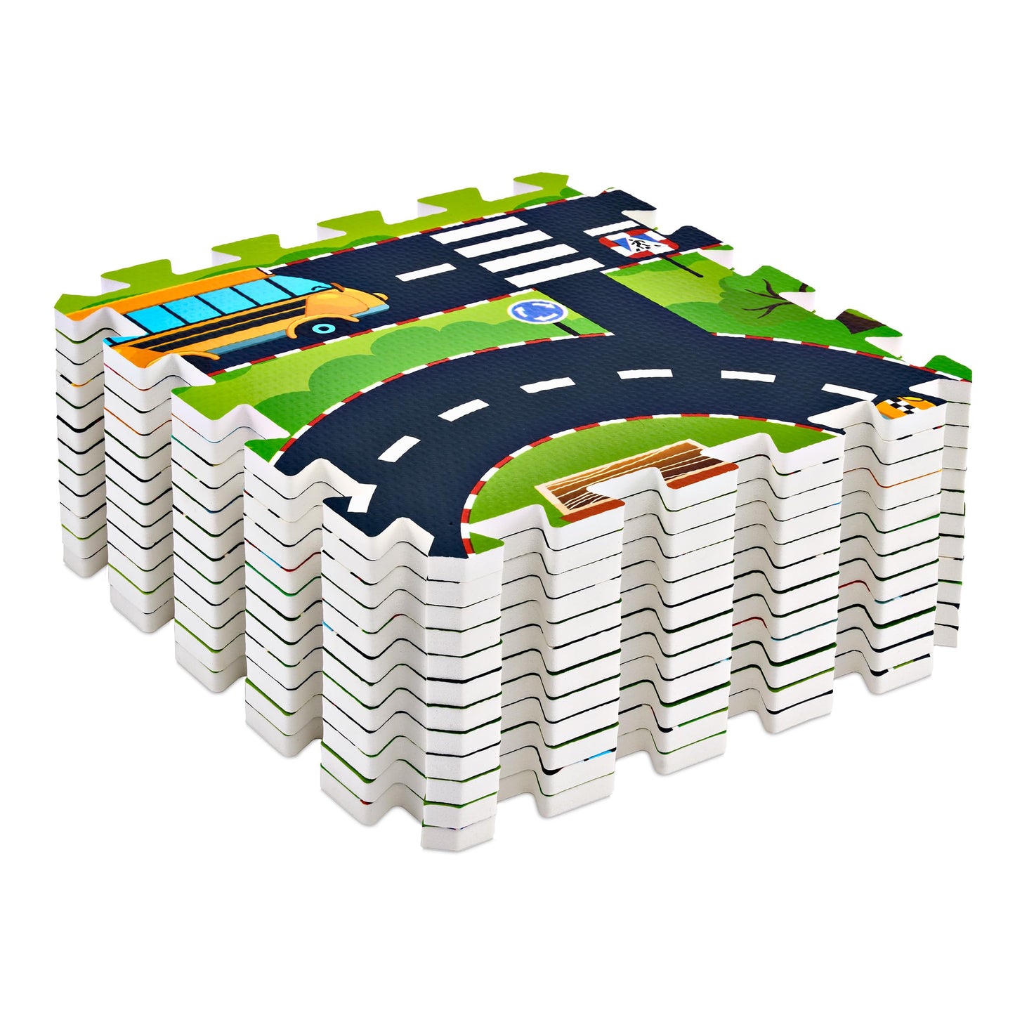 Sorbus Foam Play Mat for Kids – Interlocking City Road Tiles (12)