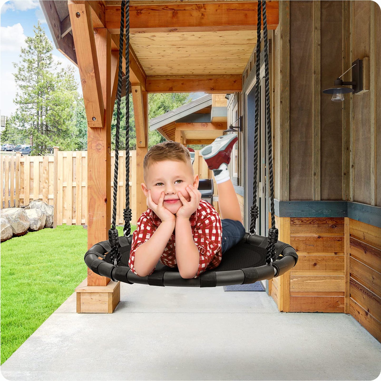 Sorbus Saucer Tree Swing - 24-Inch Outdoor Disc Swing for Kids, 220 lb Capacity, Easy Install
