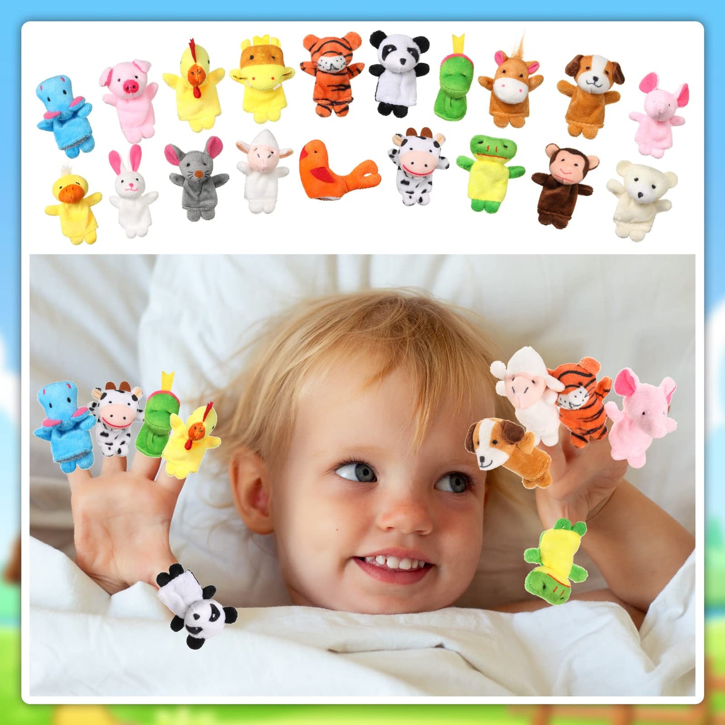 Sosation 60 Pcs Finger Puppets Set – 19 Animal Plush Puppets for Storytelling & Learning