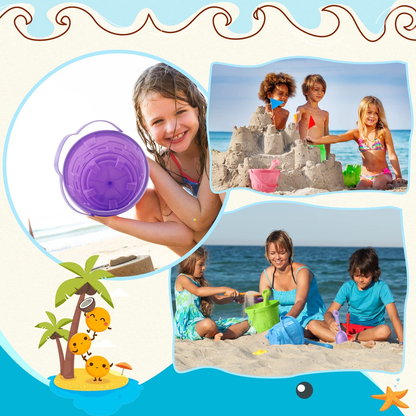 Sosation 60 Pcs Sand Buckets Set – 5.5-Inch Beach Buckets with Shovels, 5 Colors, Kids Beach Toys