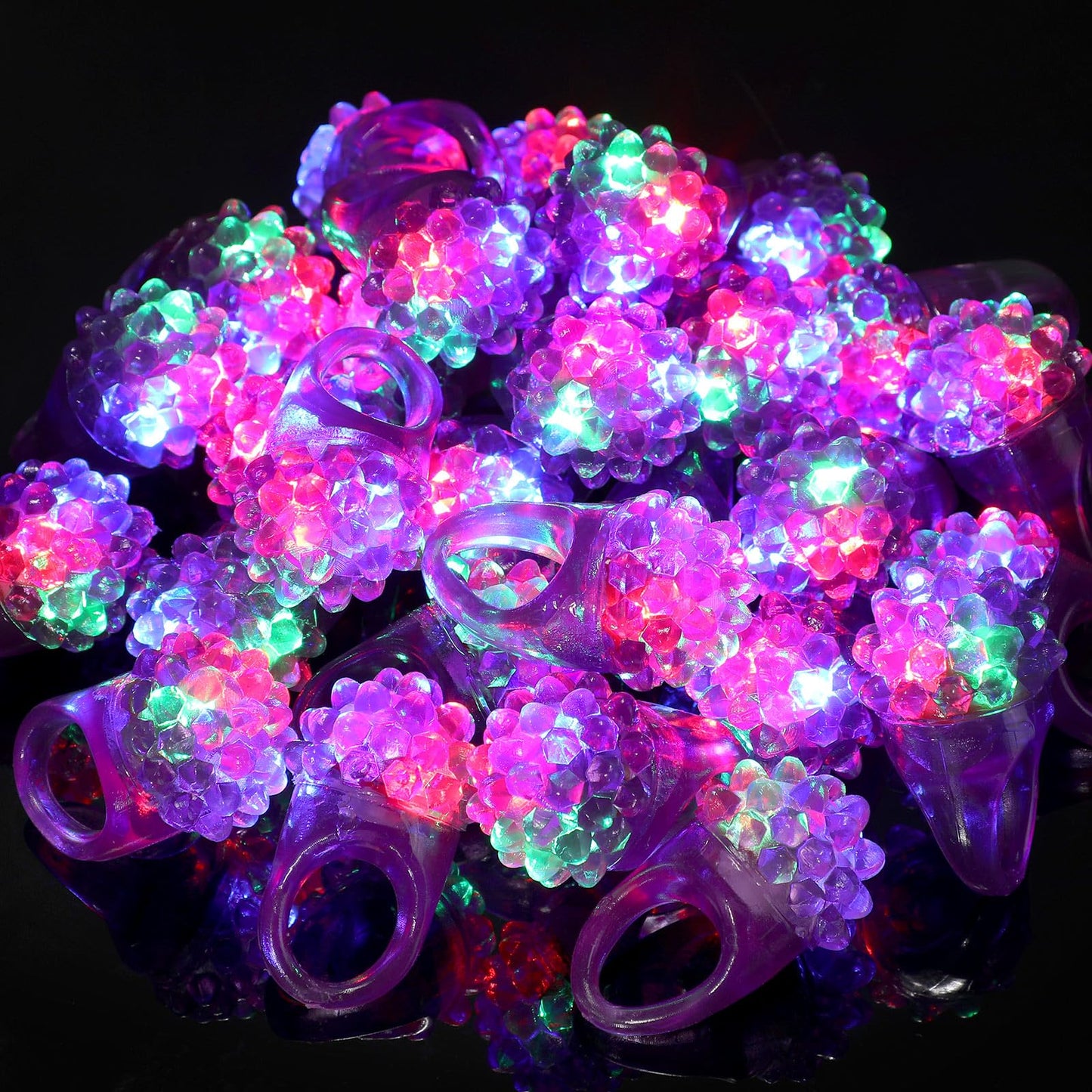 Sosation 100 Pcs Mardi Gras LED Light Up Rings – Flashing Purple Silicone Carnival Party Favors