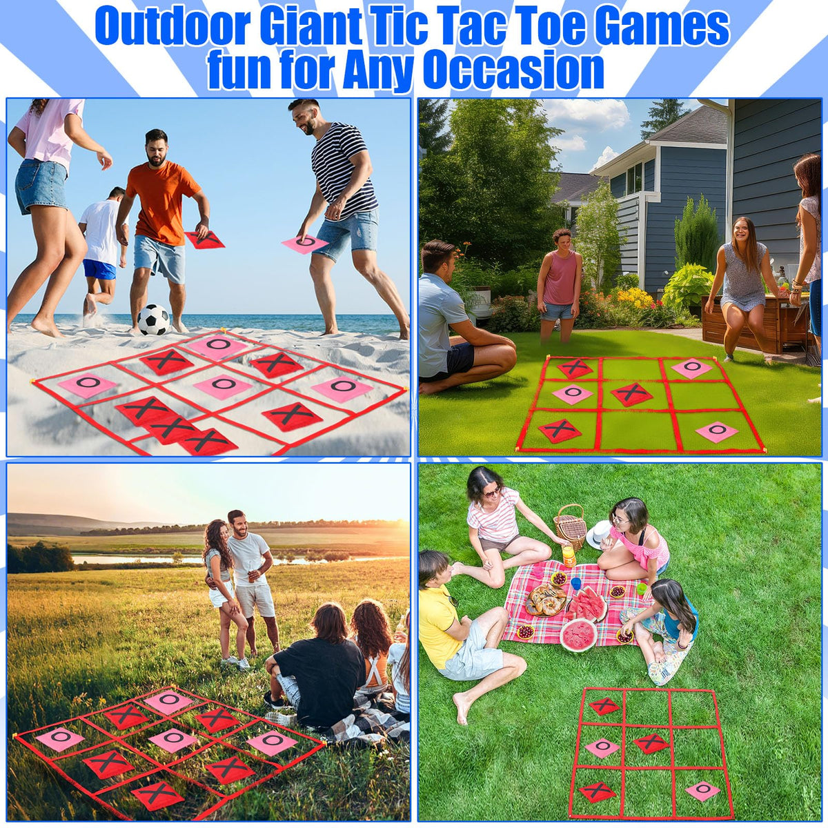 Soulchen Valentines Giant Tic Tac Toe Game with Bean Bags & Storage – Outdoor Family Fun