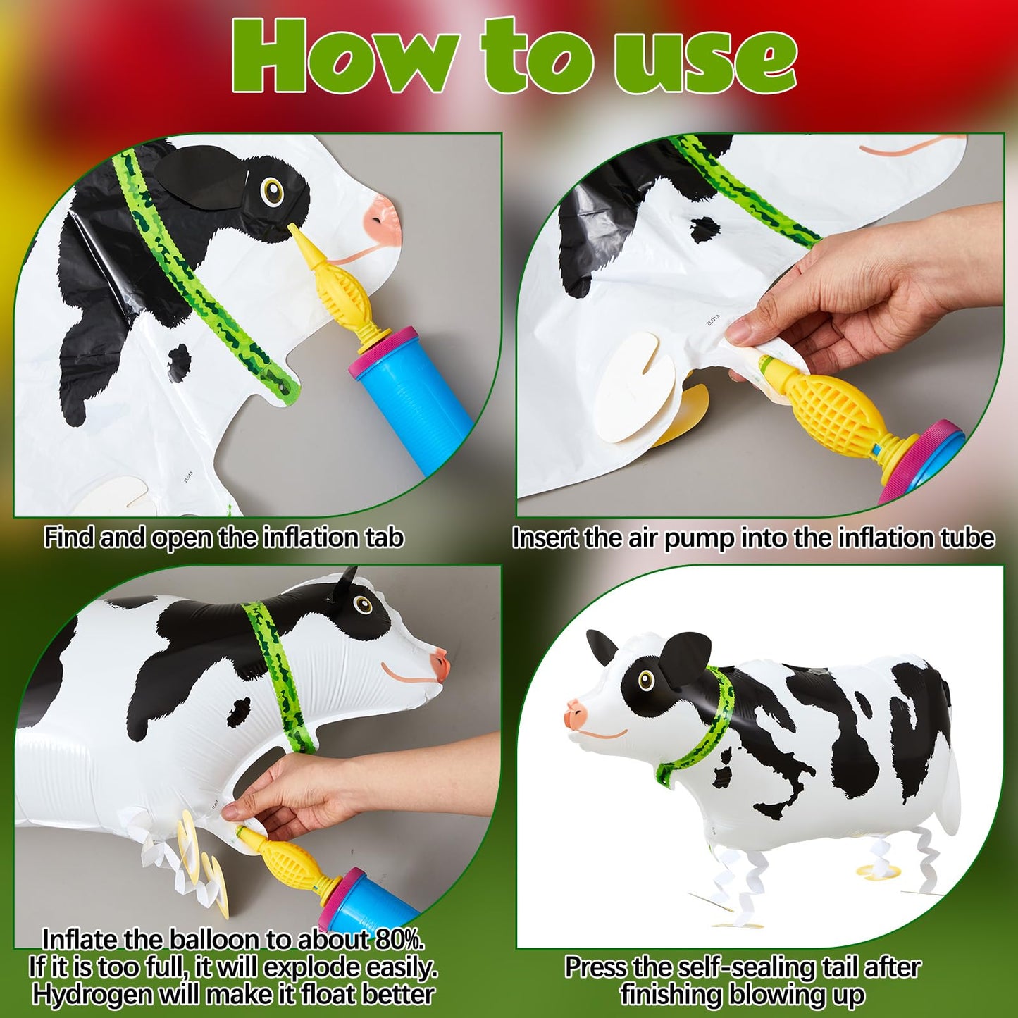 Soulchen 16 Pcs Farm Animal Party Favors – 12 Walking Balloons + 4 Picket Fence Cutouts