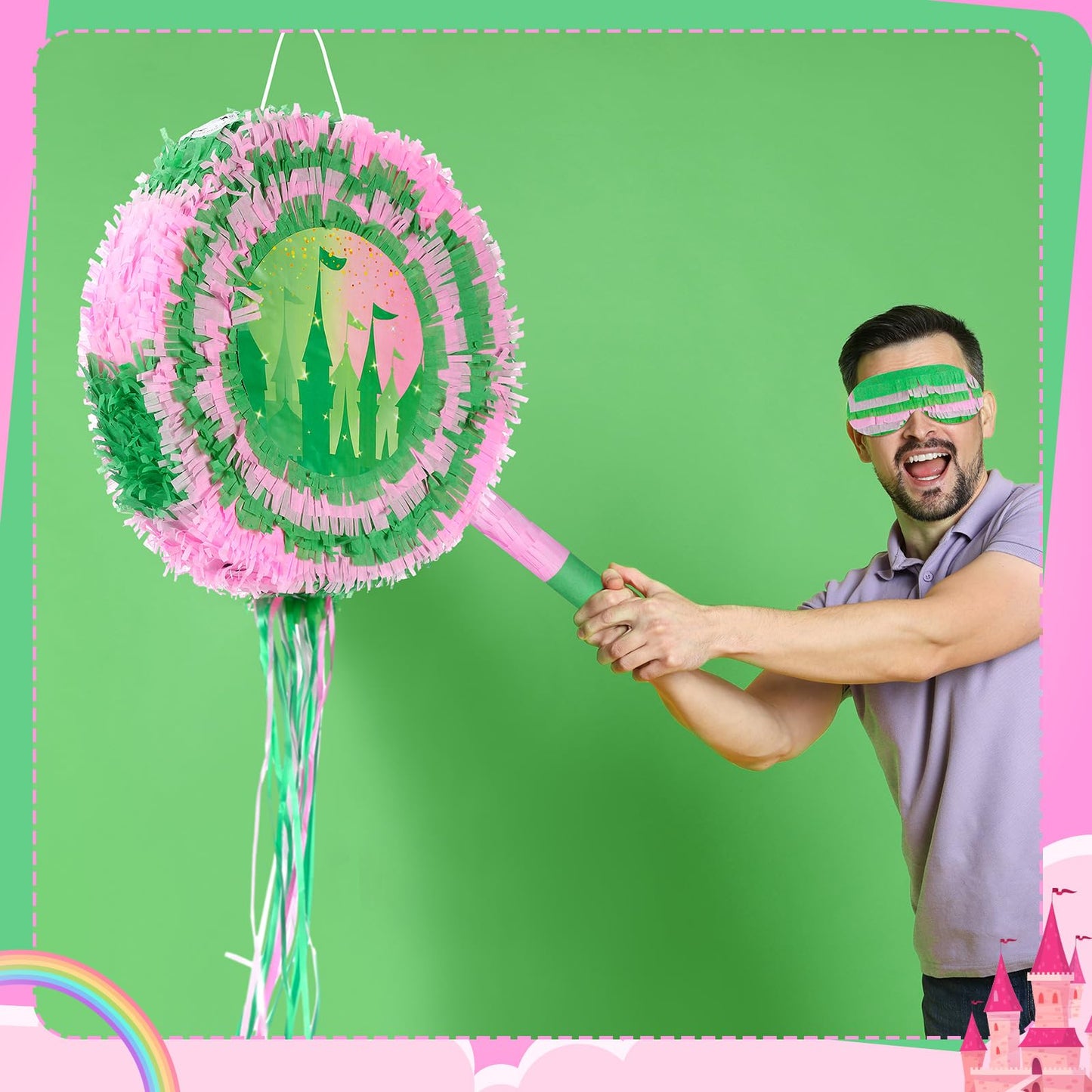 Soulchen Witch Pinata - 14.2 inch Pink & Green Round Pinata – Party Decor