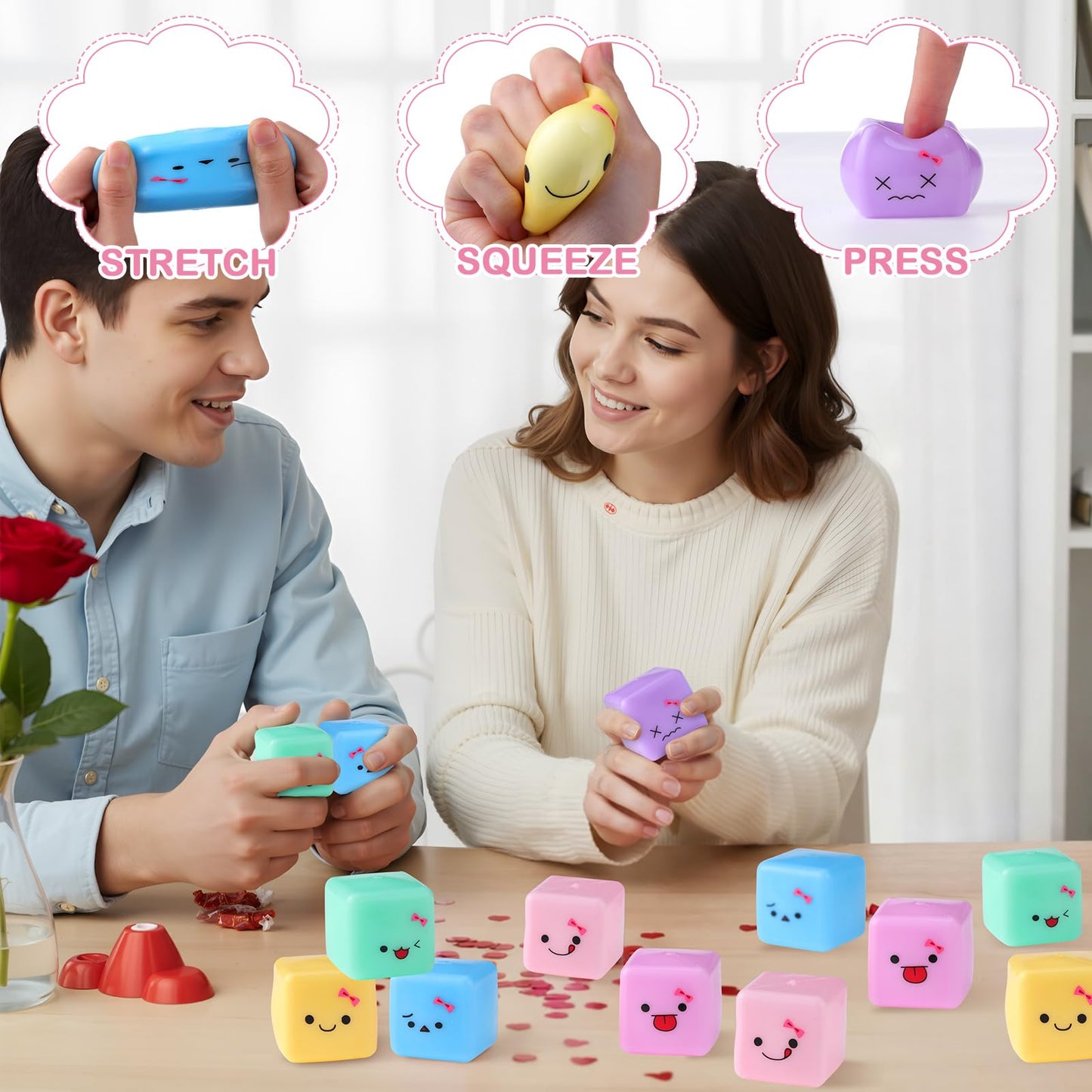 Soulchen 30-Pack Valentines' Day Slow Rising Stress Cubes – Fidget Toys for Adults